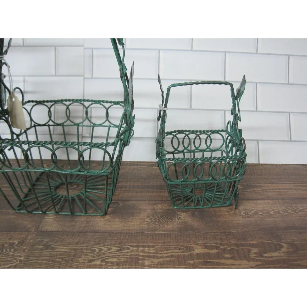 Lot of 3 Vintage Metal Wire Nesting Baskets Ivy Leaves w/ Handle NOS